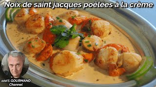 Recette des noix de saint jacques poêlées à la crème [upl. by Almena623]