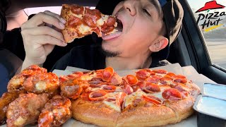 Eating Pizza Hut New Hot Honey Pizza  Hot Honey Wings Mukbang [upl. by Youngran]