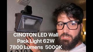 CINOTON LED Wall Pack Light 62W Commercial Lighting Fixture 7800 Lumens Waterproof 5000K [upl. by Linnea]