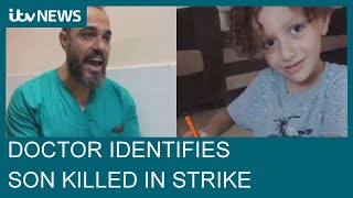 Moment Palestinian doctor is forced to identify son killed in airstrike while on shift ITV News [upl. by Baldwin]