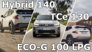 Dacia Duster TCe 130 vs Hybrid 140 vs ECOG LPG Trip drive with fuel consumption economy test mpg [upl. by Aray]