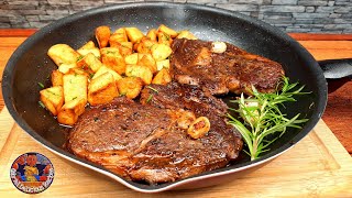 STEAK DE VITA CU UNT SI ROZMARIN LA TIGAIE  Ribeye steak  by GDR video 4K [upl. by Deeann]