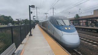 Amtrak Acela train 2205 arriving and departing from Metropark 912024 [upl. by Yrome]