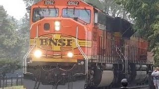 BNSF westbound coal drag in the rain with horn [upl. by Zink745]