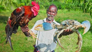 MONSTER MUD CRAB and RED COUNTRY CHICKEN RECIPE  Village Traditional Delicious FoodVillage Grandpa [upl. by Eilyab]