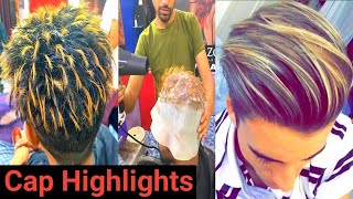 Mens Hair Highlights Tutorial In Hindi  Cap Highlighting  Blonde Highlights [upl. by Asilad365]