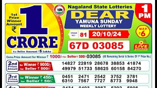 🔴Lottery Sambad Result Today LIVE 1PM 20102024 Dear Yamuna Sunday [upl. by Agostino]