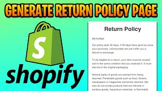 How to Generate a ReturnRefund Policy for Shopify Online Store [upl. by Ranson]