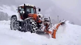 Fendt 820 in Orange Tractor beside the country road heavy snow wall [upl. by Tia726]