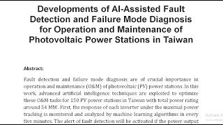 Developments of AI Assisted Fault Detection and Failure Mode Diagnosis for Operation and Maintenance [upl. by Valenta]