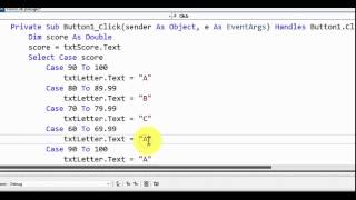 Visual Basic  Assignment 5 Part B  Letter grade Case Statement [upl. by Arrio897]