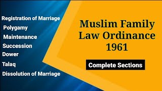 Muslim Family Law Ordinance 1961  Polygamy Registration of Marriage Talaq Dower Maintenance [upl. by Elleimac]