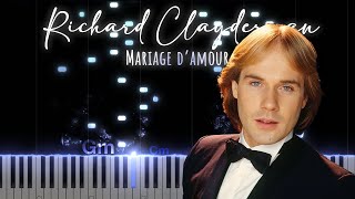 Richard Clayderman  Mariage damour  Piano Tutorial with Chord [upl. by Lebiram]