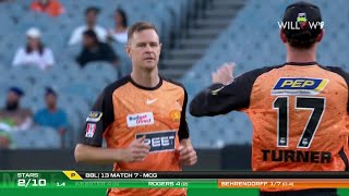 Jason Behrendorff 3 wickets vs Melbourne Stars  7th Match  MLS vs PRS [upl. by Bruyn]