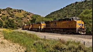 Railfanning UP 6423 manifest train WB with horn salute Corriganville Park Simi Valley California [upl. by Collier581]