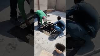 Fixing manhole cover غطاء فتحة الصرف الصحي construction marbleflooring marbleflooring struggle [upl. by Annalee6]