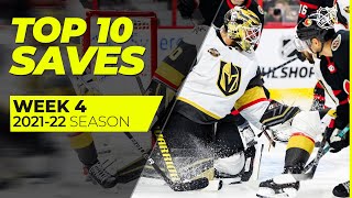 Top 10 Saves from Week 4 of the 202122 NHL Season [upl. by Olinad]