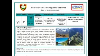 EXPERIENCIA DE APRENDIZAJE 9 CCSS 3ero“CONOCEMOS LAS AREAS NATURALES PROTEGIDASDEL PERÚ” [upl. by Einahets261]