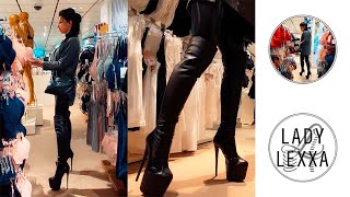 WALKING IN LEATHER OVERKNEE BOOTS AROUNS OLYMPIA EINKAUFZENTRUM PERFECT HEELS BY TAJNACLUBSHOES [upl. by Fotina]