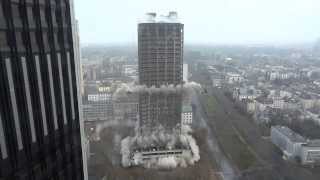 Sprengung 116 Meter Hochhaus AfETurm in Frankfurt am 02022014  Full HD Zeitlupe amp Opferkamera [upl. by Yelnahs]