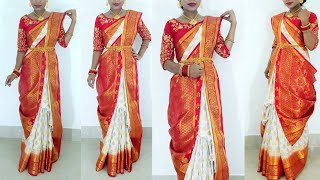 durga puja ashtami saree look 2021  Traditional Bengali Saree Draping Tutorial for Durga Puja [upl. by Osbourn]