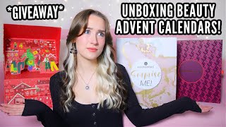 UNBOXING BEAUTY ADVENT CALENDARS  GIVEAWAY Most Popular Calendars 2021 [upl. by Akibma]