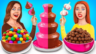 Expensive vs Cheap Chocolate Fountain Fondue Challenge  Rich vs Poor Food Battle by RATATA [upl. by Ody]