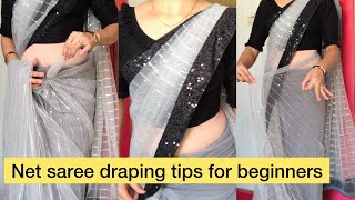 Net saree draping tips for beginnersHow to drape net saree perfectlybegginerspallupleatssaree [upl. by Euhsoj279]