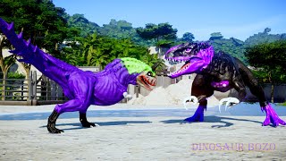 Dino Fighting Green MEGALODON vs Joker Carnotaurus vs Indominus REX Jurassic World Evolution [upl. by Esinahs389]