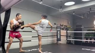 Lerdsila training kick in Lerdsila Muay Thai gym [upl. by Imelda]