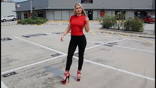 Review Try On Pleaser ADORE766 Red Black Two Tone 7 Inch High Heels with Zipper Strap Detailing [upl. by Ayahc]