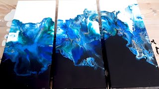 Acrylic Pouring  WOW Color Split Triptych  Fluid art abstract painting [upl. by Enicar]