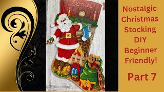 DIY Christmas Decor Bucilla Felt Stocking Kit quotFireplace Santaquot  Beginner Friendly Part 7 [upl. by Sue291]