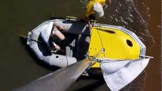 Intex Mariner 4 homemade inflatable dinghy cabin sail boat aufblasbares Segelboot [upl. by Ocire]