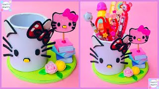 DIY HELLO KITTY DESK ORGNIER How to make Hello Kitty Pen Holder  Stationary Organizer [upl. by Brian]