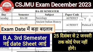 BA 3rd semester नई Exam Date Sheet 2024  CSJMU Exam Date Sheet 2024  kanpur university [upl. by Karole]