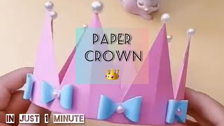 Paper Crown 👑  Origami craft  in just 1 minute  how to make paper crown in easy way [upl. by Raybourne]