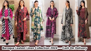 LEATEST BAROQUE LINEN UNSTICHED 3PC SUIT 2024  WINTER COLLECTION 2024  DRESSES DESIGNING SALE [upl. by Bedad]