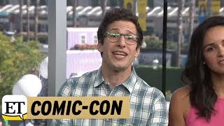 ComicCon 2018 Andy Samberg Makes A Plea For Bruce Willis To Guest Star On Brooklyn NineNine [upl. by Ordisi]