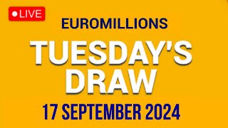 The National Lottery Euromillions Draw Live results from Tuesday 17 Sep 2024  Euro Millions Live [upl. by Nesnar250]