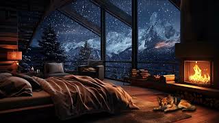 Snow Storm and Breathtaking View from the Bed in a Cozy Cabin Crackling Fire amp Wind Sound  Winter [upl. by Kerrison906]