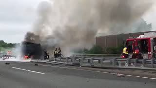 Vehicle fire creates delays on NJ Turnpike [upl. by Ahsiener]