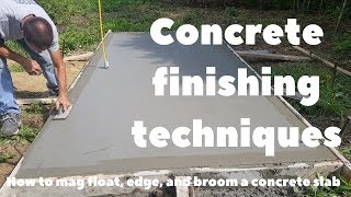 Concrete Finishing Techniques  How to Mag Float Edge and Broom a concrete slab [upl. by Lali]