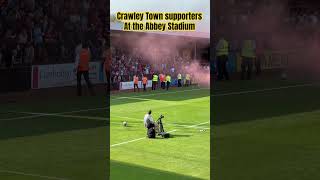 Crawley Town supporters getting excited at the Abbey Stadium during their 10 win on 17082024 [upl. by Cerelly412]