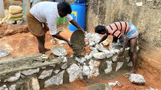 Stone Masonry ConstructionStrongest Foundation Retaining Wall Build with Natural stone and cement [upl. by Gnay260]