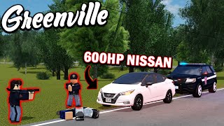 RUNNING FROM POLICE IN A 600HP NISSAN  ROBLOX  Greenville Roleplay [upl. by Essyla]