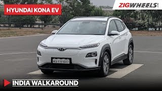 Hyundai Kona Electric Walkaround  Price Variants Features amp More  Zigwheelscom [upl. by Aicatsal]