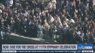 Young men dive for the cross at 117th Epiphany Celebration in Tarpon Springs [upl. by Harpole]