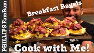 COOK WITH ME  BREAKFAST BAGEL SANDWICH IDEAS  BACON EGG amp CHEESE  PHILLIPS FamBam [upl. by Iraam]