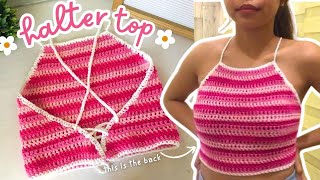 how I crochet the PERFECT HALTER TOP ♡ crochet for absolute beginner  easy crochet halter˚ʚ🎀ɞ˚‧ [upl. by Warde]